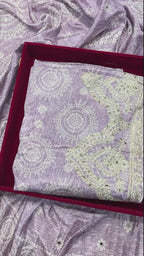 Readymade Suit with Printed Dupatta and Sharara, Gold Thread & Mirror Work in Chinon Fabric