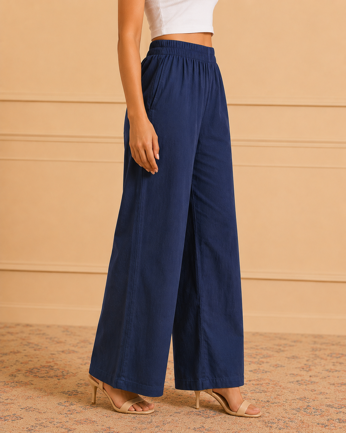 Navy Blue Pure Cotton Straight Bottom